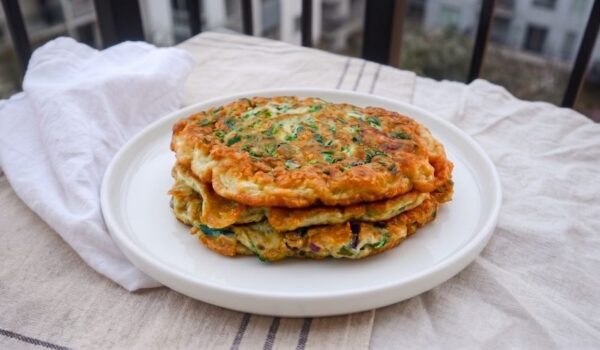 Proteinpannkakor med spenat och lök