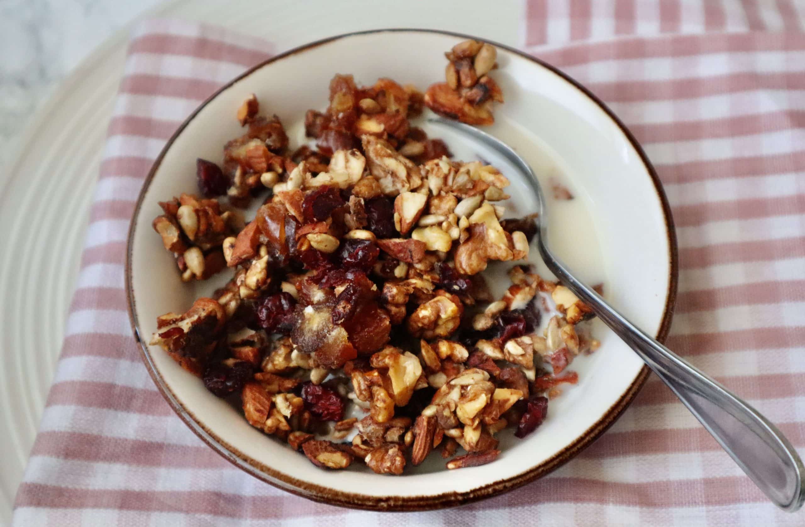 Granola med nötter, frön, dadlar och tranbär (Paleo)