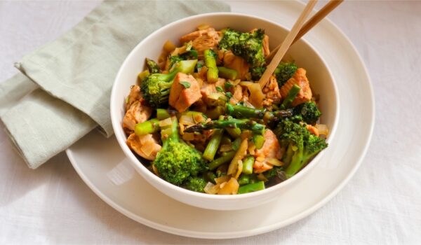 Grönsaker och kyckling med smakrik woksås