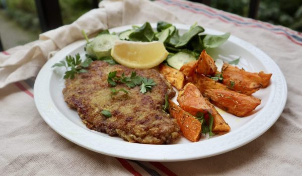 Kalvschnitzel med sötpotatis